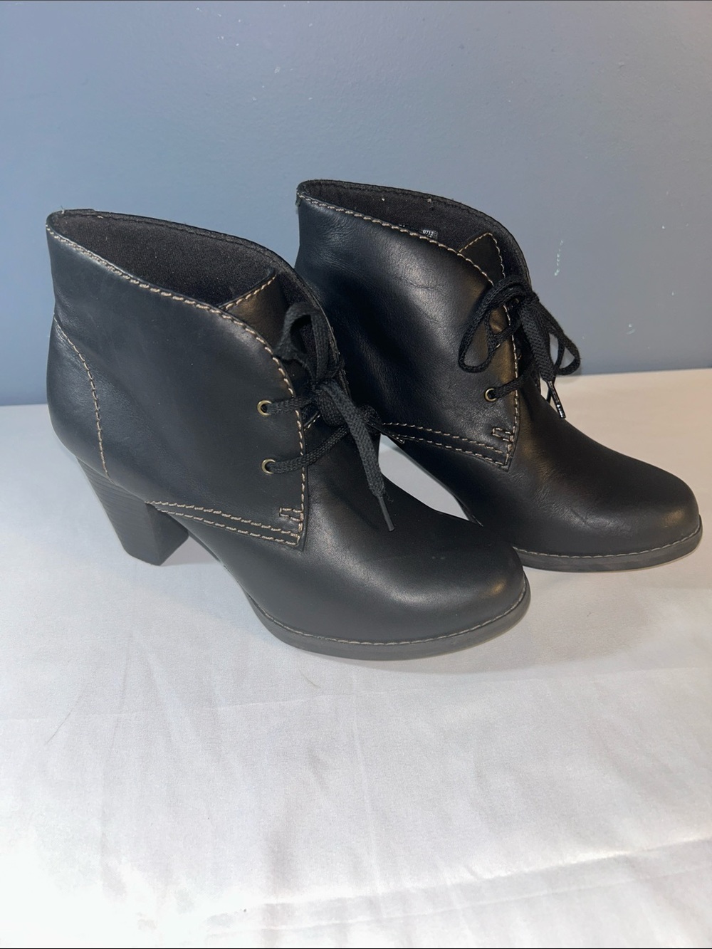 Clarks Black Lace-Up Ankle Heeled Boots